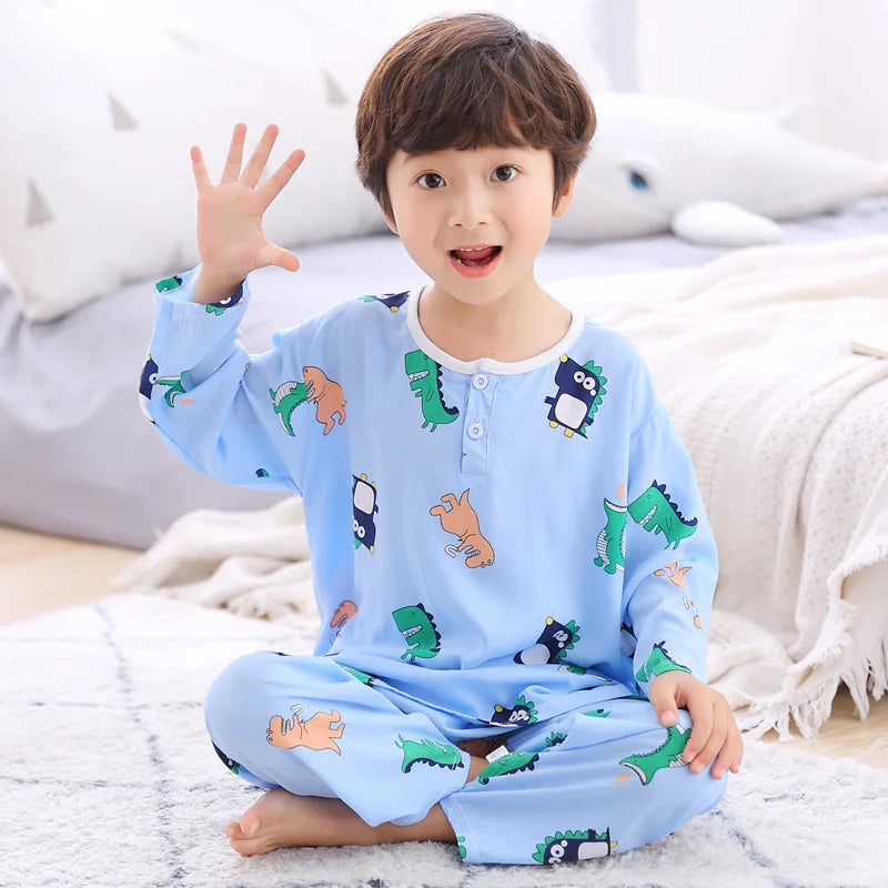 Teens Pijamas Boys Sleepwear 100% Cotton Long Sleeve Clothes Sets Cartoon 2Pieces Sets Pyjamas Kids Nightwear