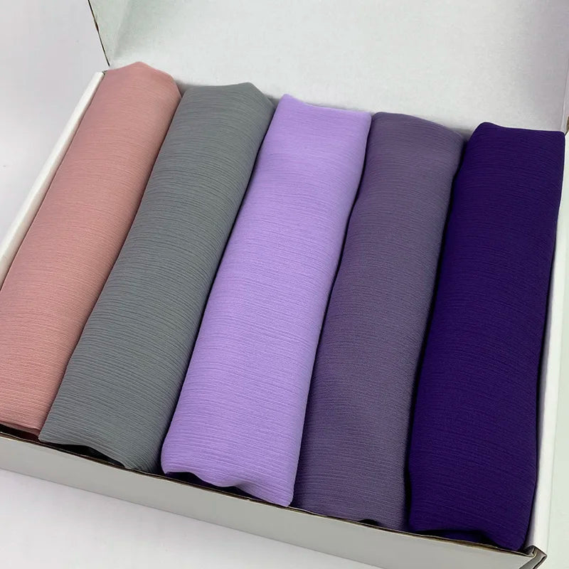 Women's Pleated Hijab Heavy Chiffon Scarf Wrap Solid Color Shawls Headband Muslim Hijabs Headscarf New Trendy