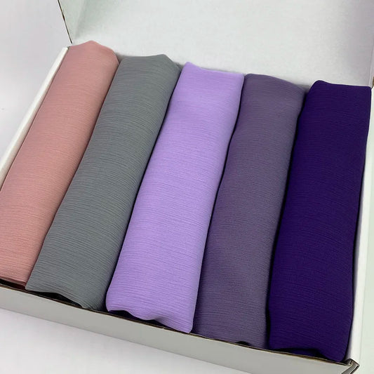 Women's Pleated Hijab Heavy Chiffon Scarf Wrap Solid Color Shawls Headband Muslim Hijabs Headscarf New Trendy