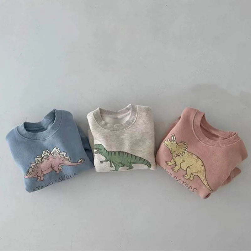 Spring Boys Dinosaur Pullover Autumn Baby Girls Sweater Shirt With Fleece Warm Long Sleeve Tops Kids Clothing Dinosaur Hoodies  kids girls boys