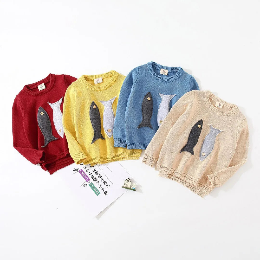 Spring Autumn Winter Teenage Christmas Gift O-Neck Knitted School Child Cartoon Baby Kids Boys Sweater