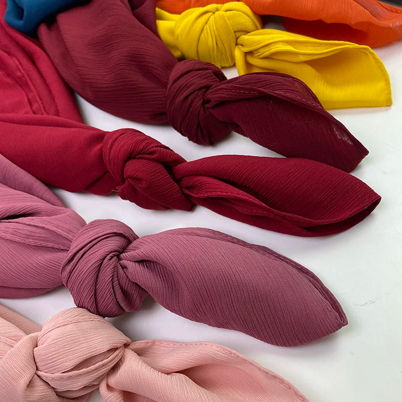 Women's Pleated Hijab Heavy Chiffon Scarf Wrap Solid Color Shawls Headband Muslim Hijabs Headscarf New Trendy