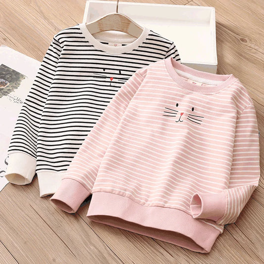 Spring Autumn Fashion 3 4 5 6 7 8 9 10 Years Children Hoodies Cotton Cartoon Striped Slim Sweatshirt For Kids Baby Girls