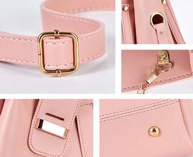 Fashion Women Bucket Handbag Large Capacity PU Leather Shoulder Bag Female  Wild 3 Pcs Set Retro Tote Tassel Messenger Bags