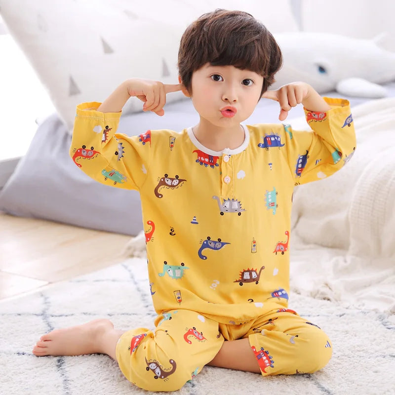 Teens Pijamas Boys Sleepwear 100% Cotton Long Sleeve Clothes Sets Cartoon 2Pieces Sets Pyjamas Kids Nightwear