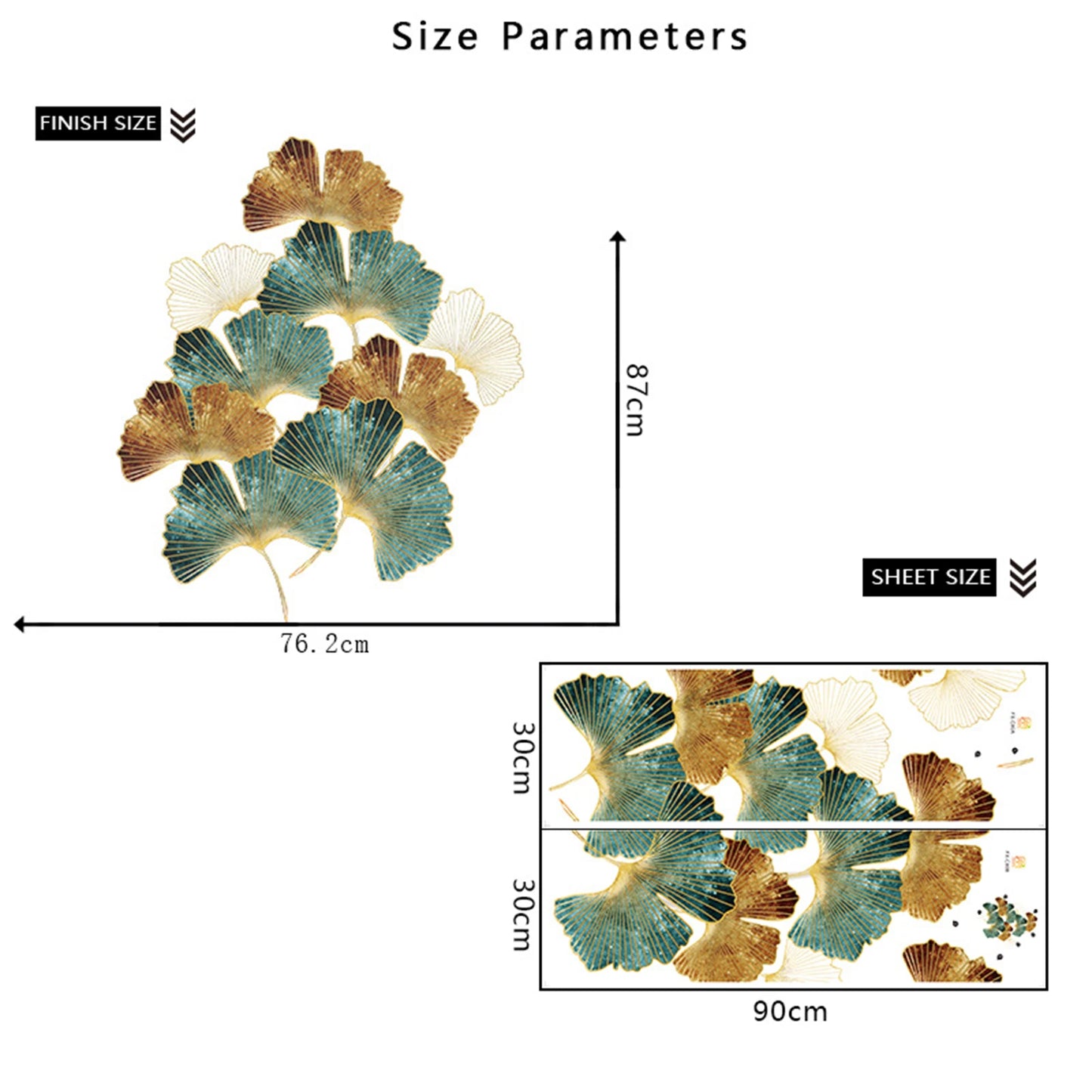 Modern Wrought Wall Hanging Ginkgo Leaf Crafts Decoration Home Background Wall Sticker Porch Metal Mural Accessories