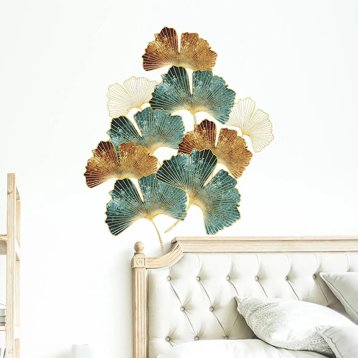 Modern Wrought Wall Hanging Ginkgo Leaf Crafts Decoration Home Background Wall Sticker Porch Metal Mural Accessories