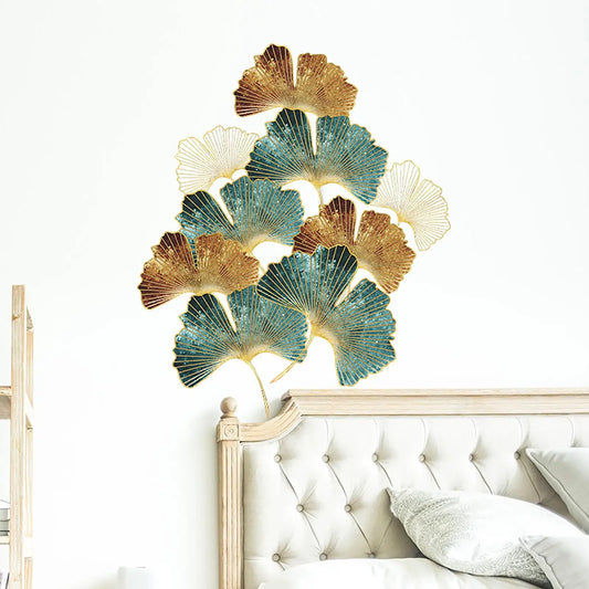 Modern Wrought Wall Hanging Ginkgo Leaf Crafts Decoration Home Background Wall Sticker Porch Metal Mural Accessories