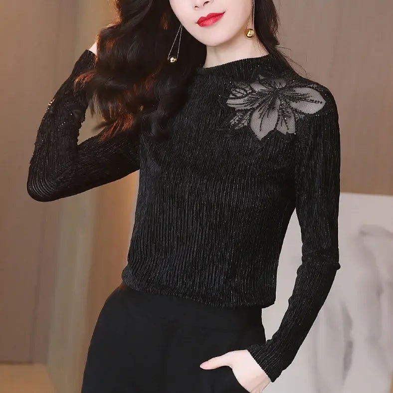 Women Blouse Velvet Autumn  Winter Long Sleeve Turtleneck Women's Top T-shirt Blusas Ropa De Mujer