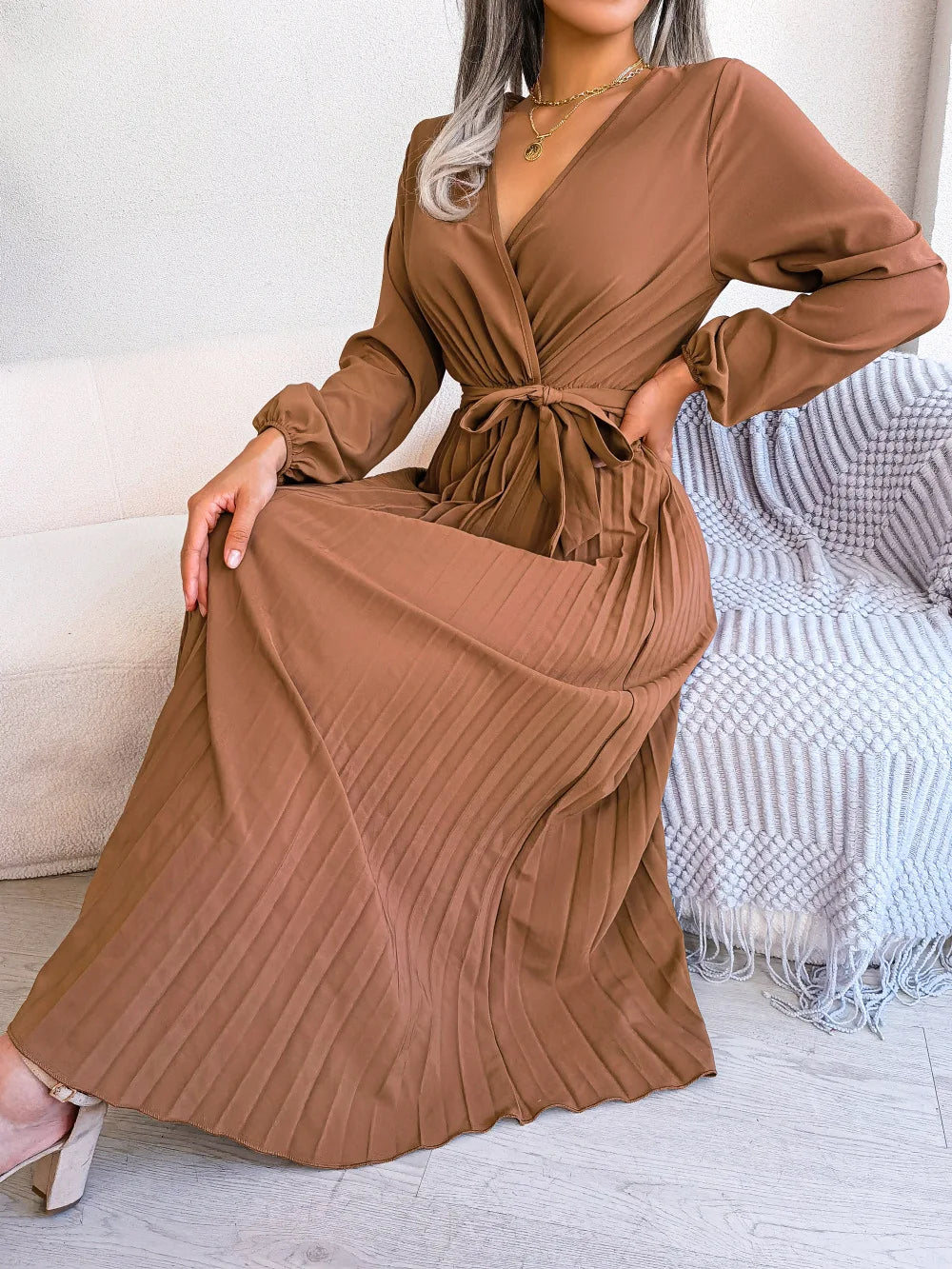 Women Spring Summer V Neck Long Dress