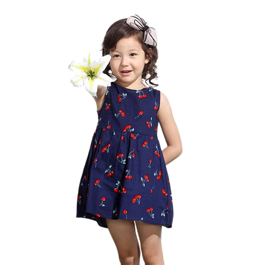 Summer Girls Print Binding Rope Dress For 1-6Years Kids Cotton Sleeveless Sundress Baby Beach Above Knee Mini Casual Dress