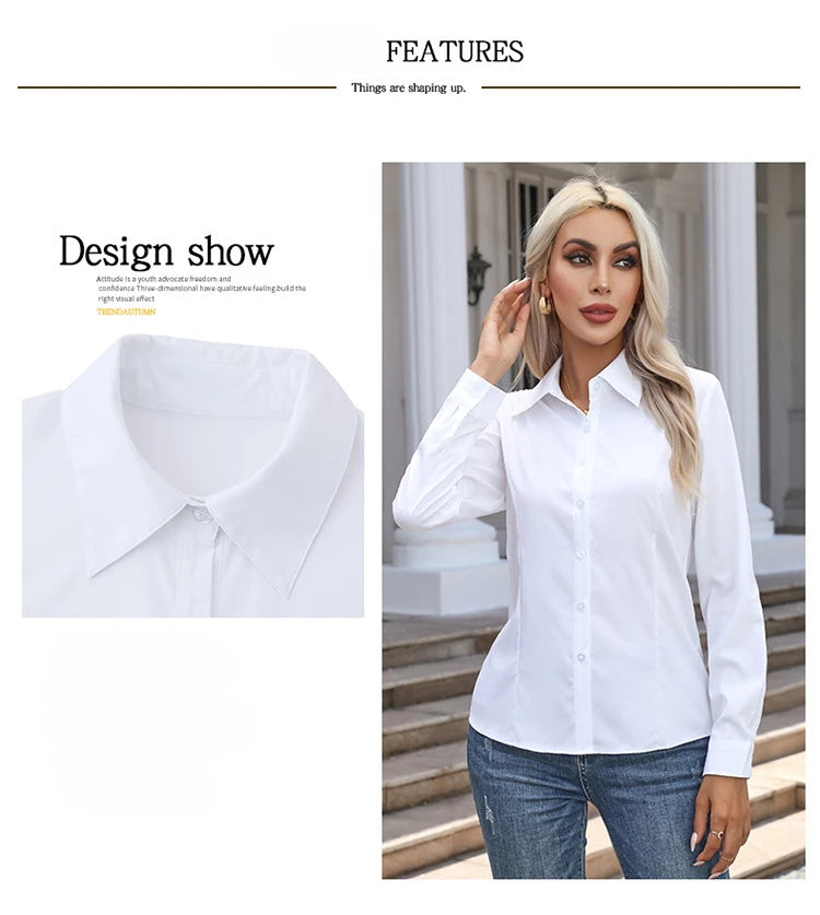 White Shirt Women  Button Up Shirt Long Sleeved Blouse Tops Oversized Business Shirt