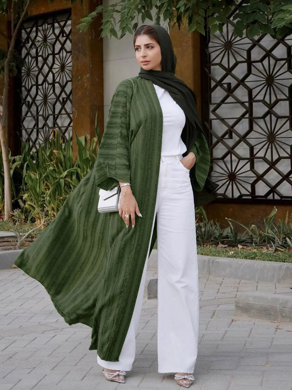 New Fashion Muslim Kimono Abaya Solid Striped Retro Ethnic Cardigan Robe Dubai Middle Eastern Saudi Arabia Eid Clothes luxury elegant