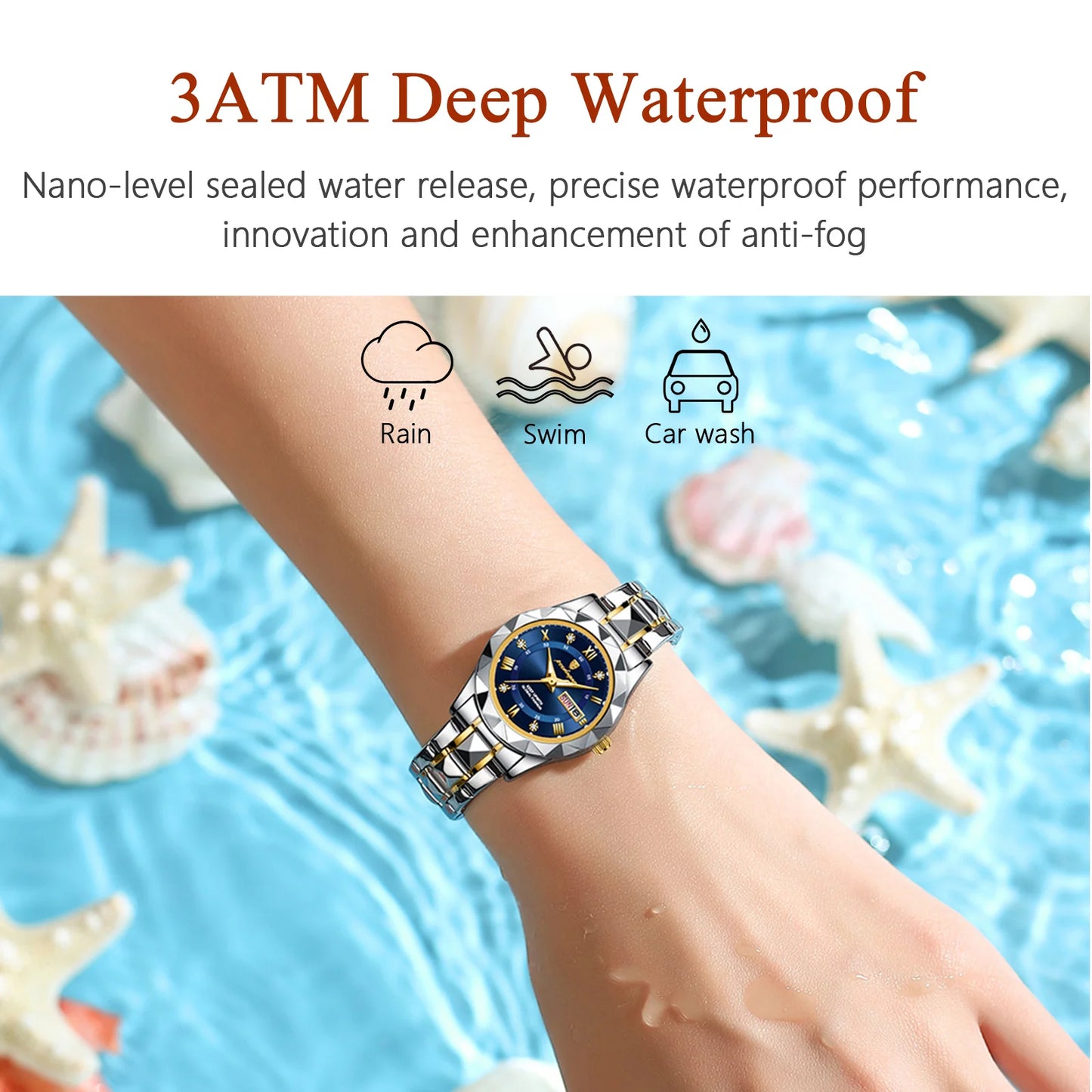 Ladies Dress Watch Luminous Waterproof Week Date Woman Wristwatch Stainless Steel Women Quartz Watches  Luxury
