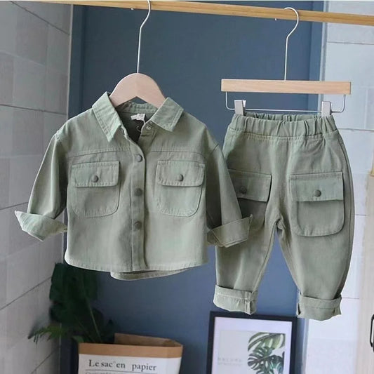 Autumn Korean Fashion Denim Set Design Solid Color Denim Coat+Jeans Unisex Clothes Children Clothing Two Piece Sets  New