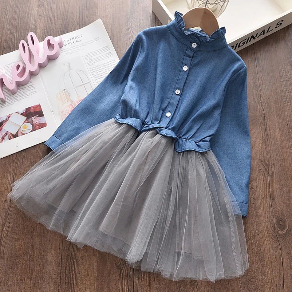Girl Dresses Long Sleeve Denim Dress For Girls Clothing Tutu Ball Gown Party Dress Spring Autumn Baby Clothes