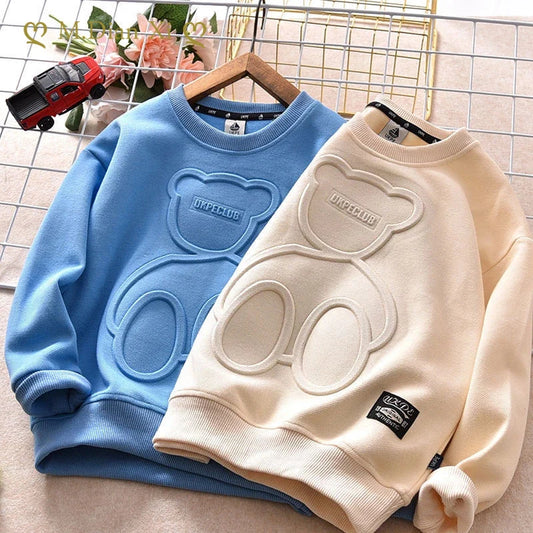 Spring Autumn Steel Print Bear Sweatshirt Boys Clothes Teenagers Long Sleeve Pullovers  Girls Kids Cotton Tops Anime Hoodie