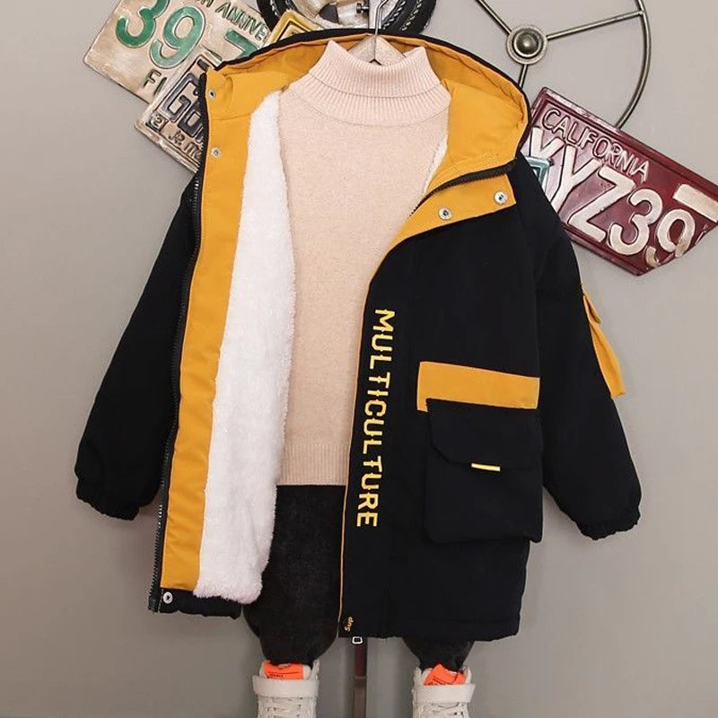 Boys Winter Down Jackets For Kids Clothes Thicken Cotton Coats Long Sleeve Outerwear Children Clothes