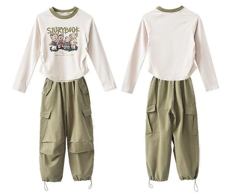 winter autumn Children set Clothes Girls tracksuit bear t shirt tops + Sport cargo pants Kid Teenager 6 7 8 9 10 11 12 year