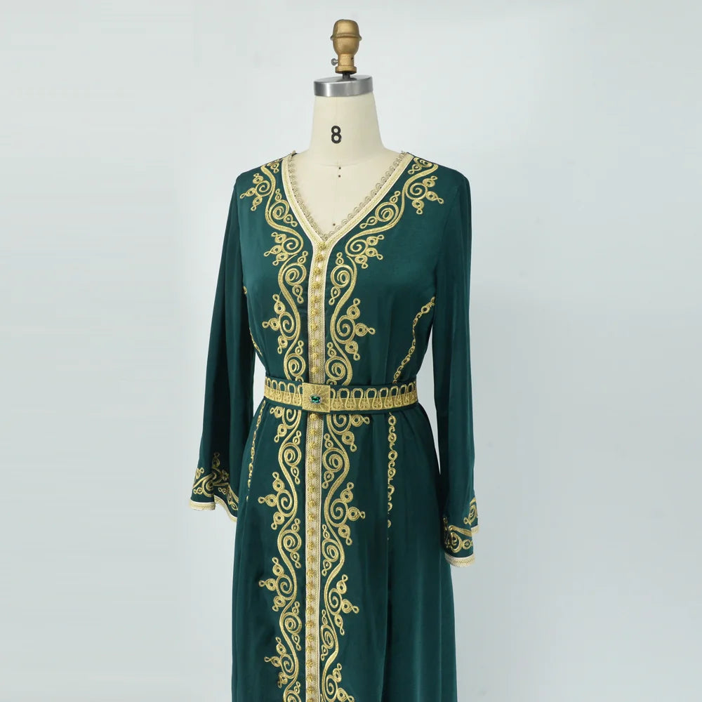Maxi Dress Kaftan Floral Embroidered Women Jellaba Muslim Clothing Long Sleeve Abaya Ladies Evening Dresses