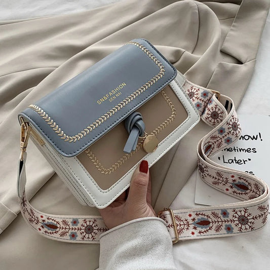 Fashion Simple Shoulder Messenger Bag Contrast Color Leather Crossbody Bags For Women Ladies Handbag Ladies Cross Body Bag