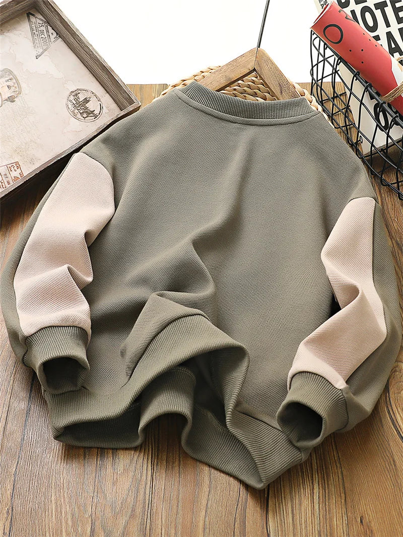 New Autumn Sweatshirt Boys Patchwork Cotton Pullover Fashion Clothes Tops Spring Big Kids Long Sleeves Coats Fall 4-14 Year