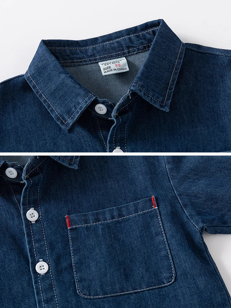 Kids Boys Denim Shirts Toddler Solid Color Blue Casual Long Sleeve Pocket Cowboy Tops Children Fashion Outfits