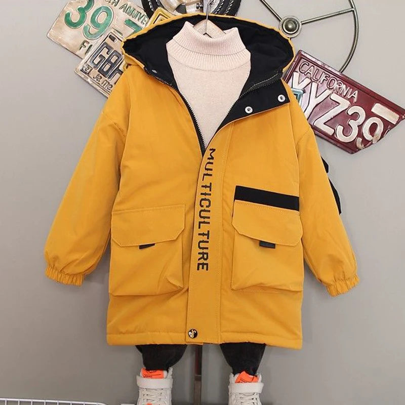 Boys Winter Down Jackets For Kids Clothes Thicken Cotton Coats Long Sleeve Outerwear Children Clothes