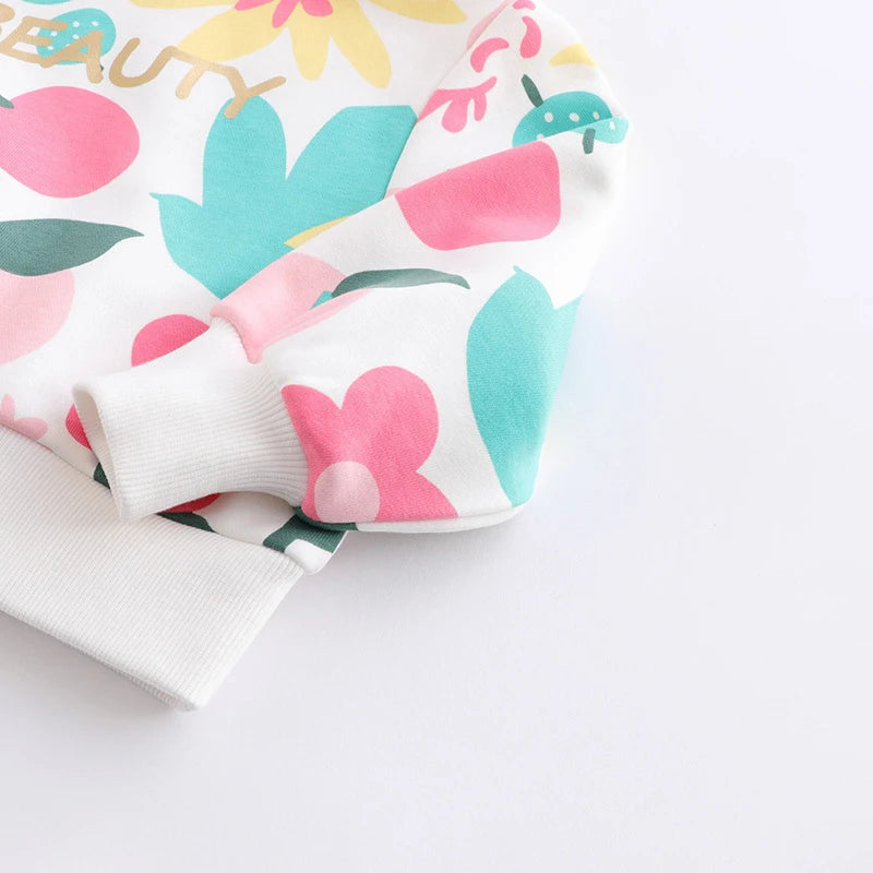 Cotton Floral Print  Spring Autumn New Children Sweatshirts Girls Casual Pullover Toddler Wear Tops Kids Clothing For 1-8Y