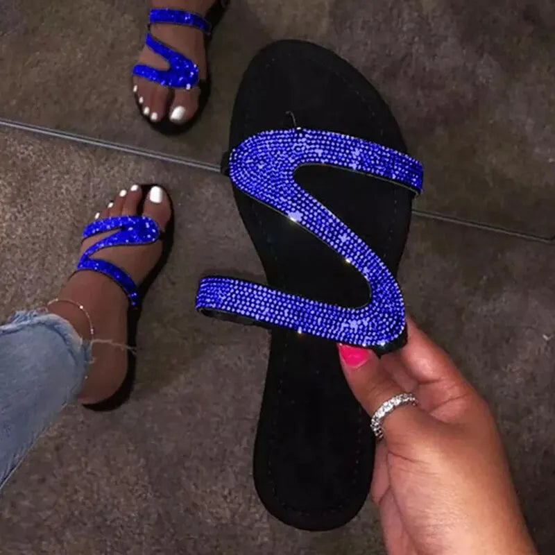 Sexy Women Sandals Summer Beach Shallow Mouth Rhinestones Ladies Fashion Show Comfortable Light Shoes Sandalias Femininas