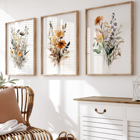 Neutral Watercolor Wildflower Flower Poster Colorful Floral Prints Plant Wall Art Canvas Painting Wall Picture Living Room Decor