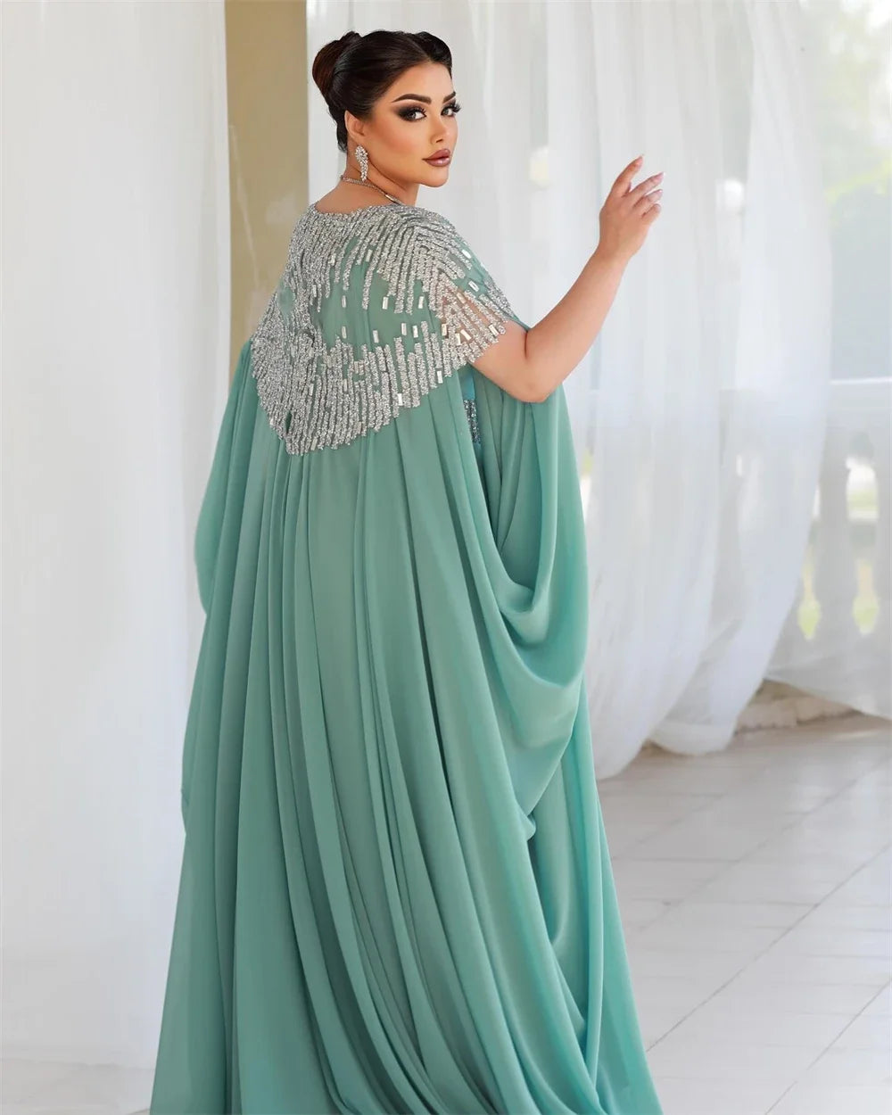 V-neck Sheath Quinceanera Celebrity Sequin Draped Chiffon Prom Dresses evening dresses woman elegant robes de cocktail