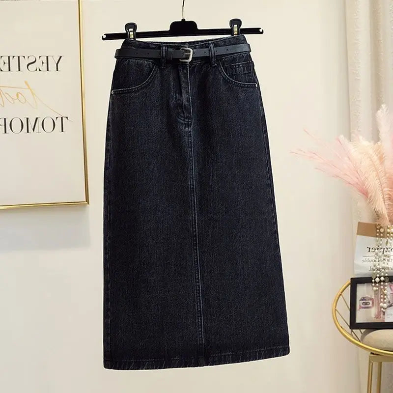 High Waisted Skirt Women's Summer Over The Knee Casual Skinny Denim Skirt Slit Mid-Length Skirt A Line Skirts