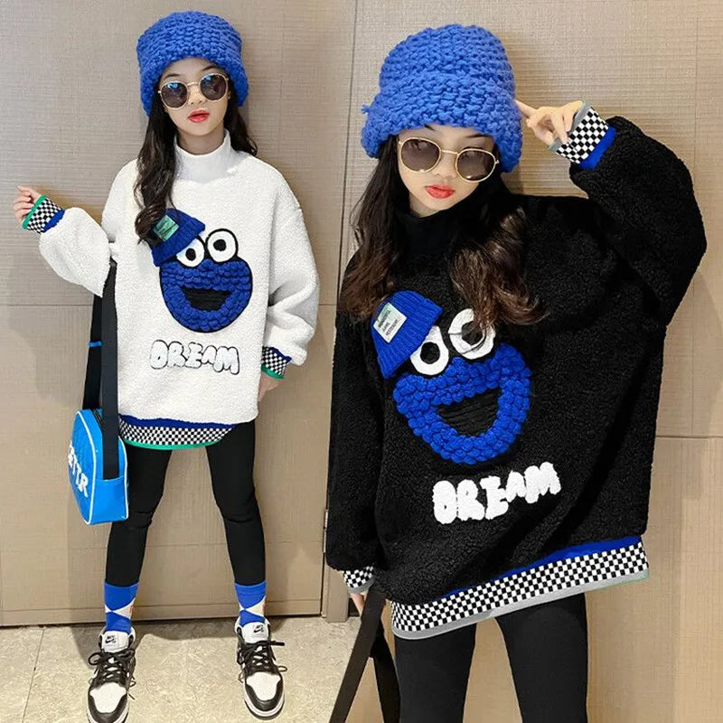 New Winter Warm Kids Girls Fleece Cartoon Sweatshirt 10 12 14 years Teenage Girls Tops Fall  Winter Fashion  Girls Clothing