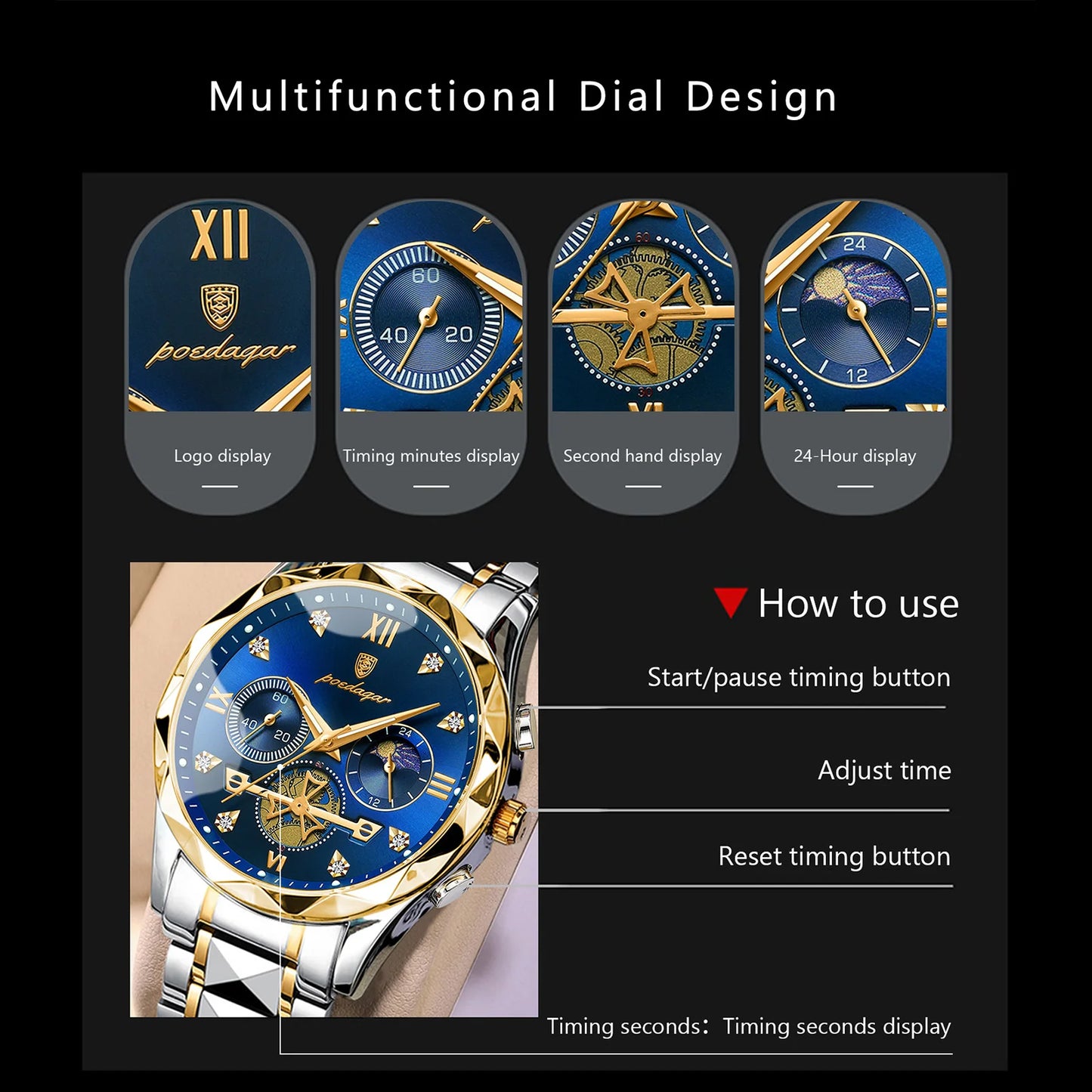 Luxury Man Wristwatch Waterproof Luminous Chronograph Watch for Men Stainless Steel Men's Quartz Watches  hombre