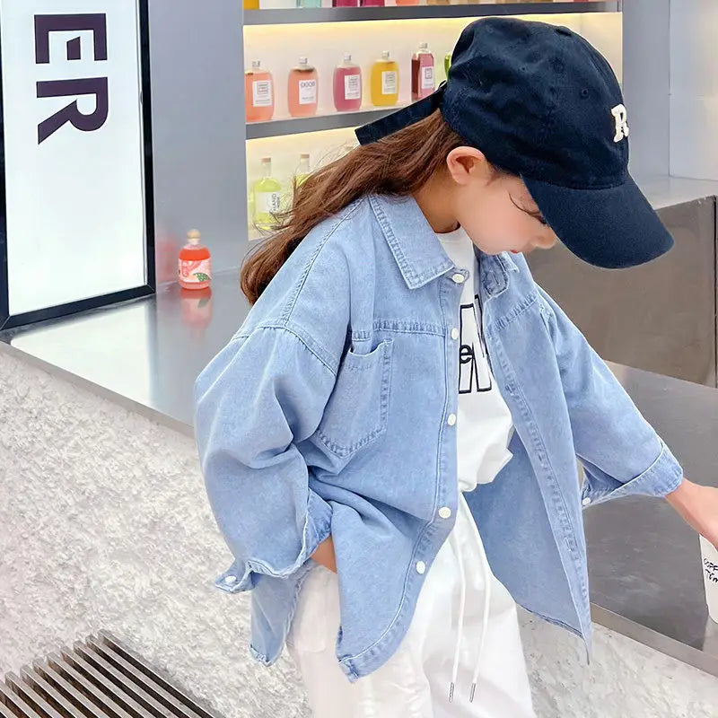 Girls Blouses Denim Blouse for Girls Long Sleeve Kids Shirt Spring Girls Clothing Teen Children's Shirt