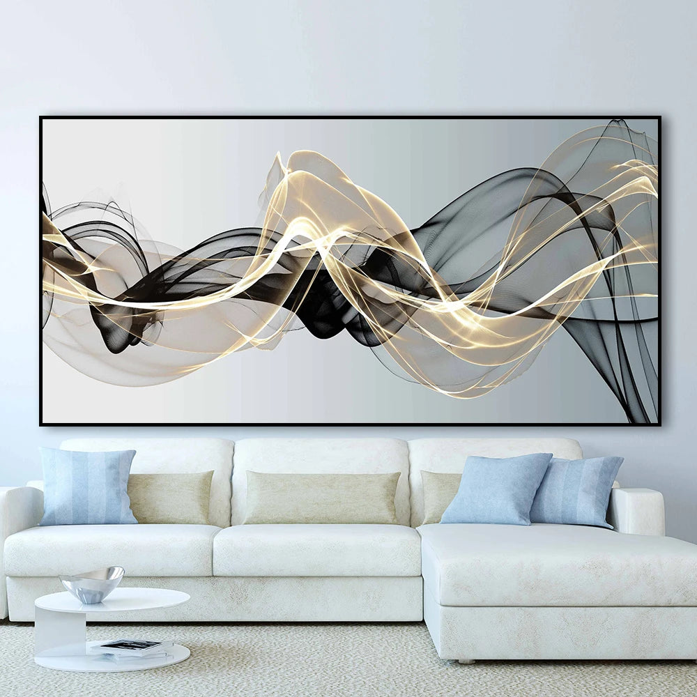 Floating Black Gold Mesh Canvas Painting Print Modern Luxury Wall Art Large Picture Poster For Living Room Home Decor
