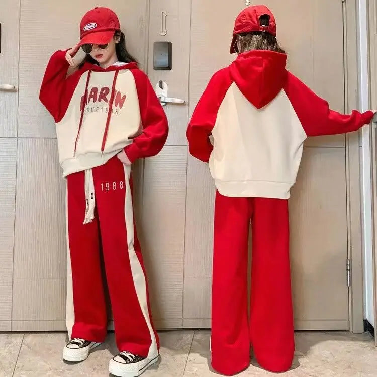 Girls New Autumn Spring Fashion Long Sleeve Hoodie+Pants 2pcs Suits 5-14 Years Teeange Casual Outifts Children Clothing Set