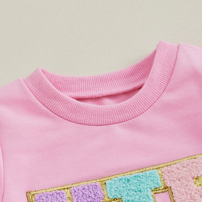 Wankitoi Toddler Kids Baby Girl Easter Outfit Long Sleeve Letter Embroidery Sweatshirt Tulle Tutu Skirt Baby Spring Clothes