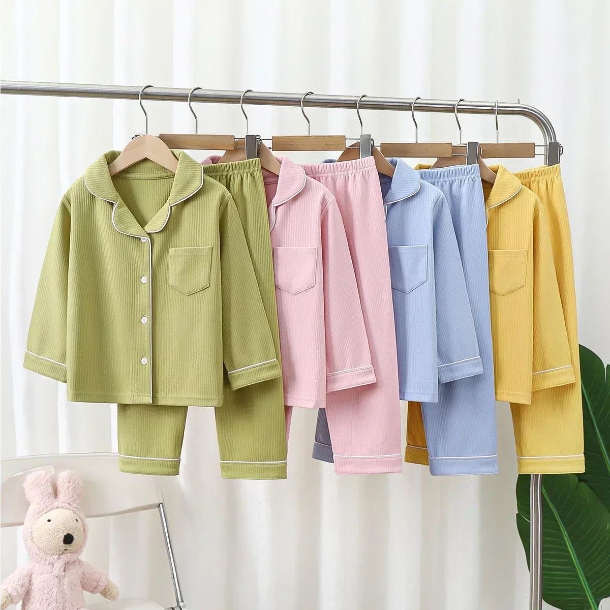 Toddler Baby Kids Boys Casual Pajama Suit Boy Long Sleeve Front Pocket Lapel Tops+ Long Pants Girls Pajama Sets