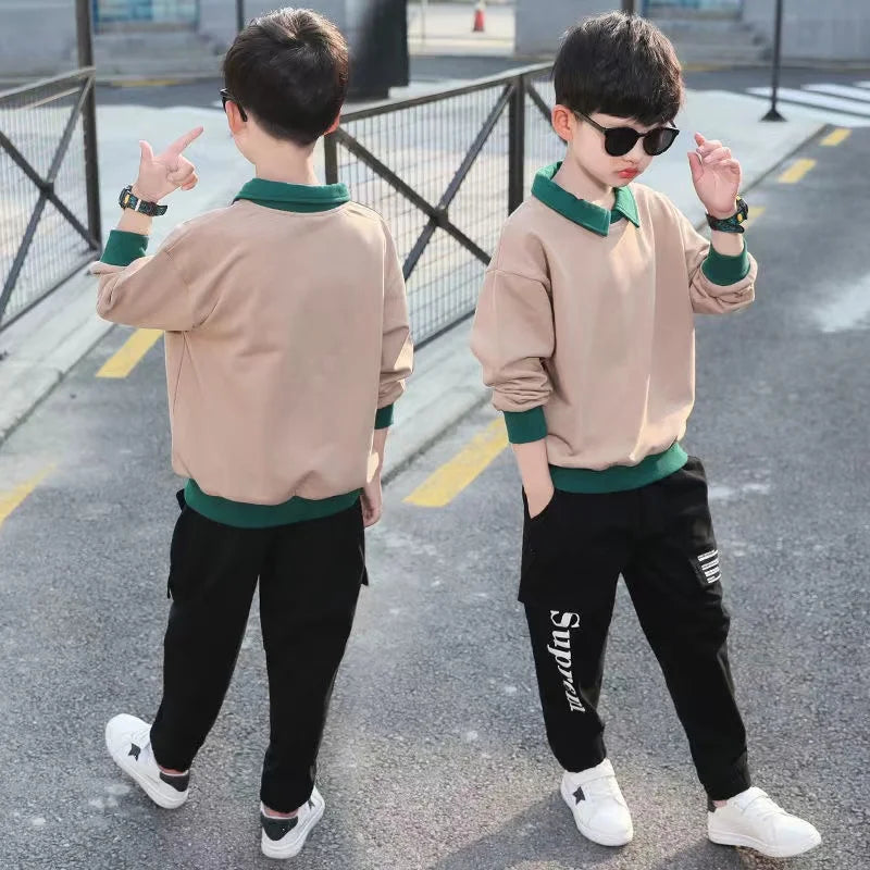 Spring Autumn Tracksuit Suit Child Baby Boy Clothing Polo T-shirt + Pants 2Pcs for Kids Children Sets 4 6 8 10 12 Year