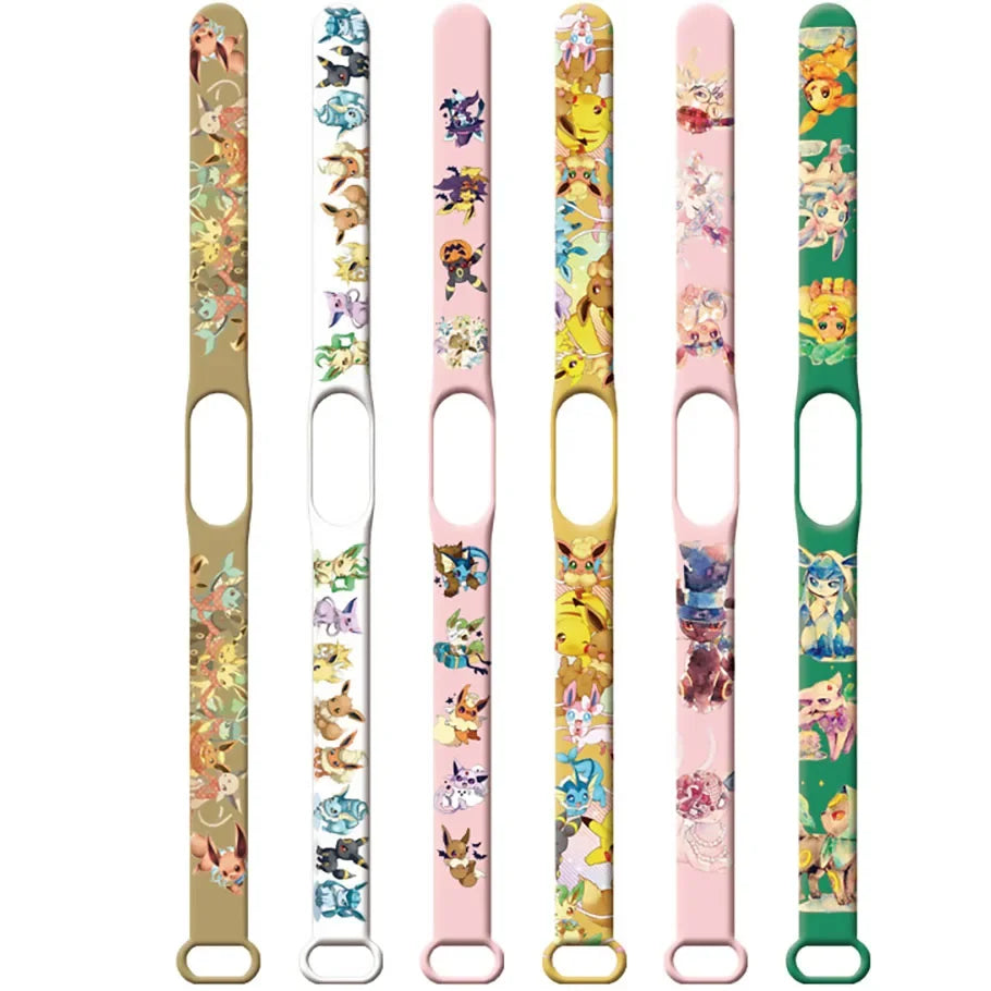 Band 3 4 5 6 7 Cartoon Pokemon Pikachu Eevee Strap Cute Print Wristband Xiaomi Bracelet Replacement Watch Bands Kids Gift
