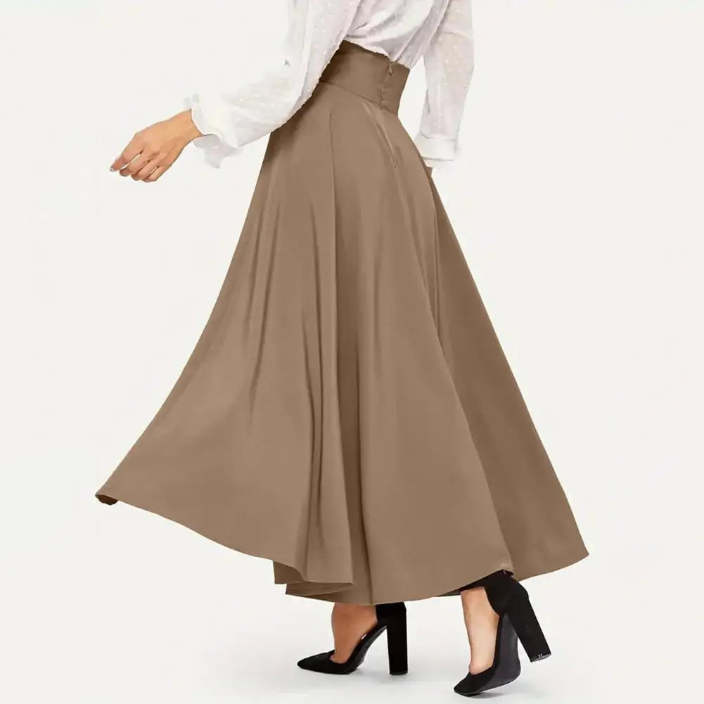 High Waist Women Skirt Elegant Lace-up Maxi Skirt with High Waist A-line Silhouette Solid Color Wide Band for Women