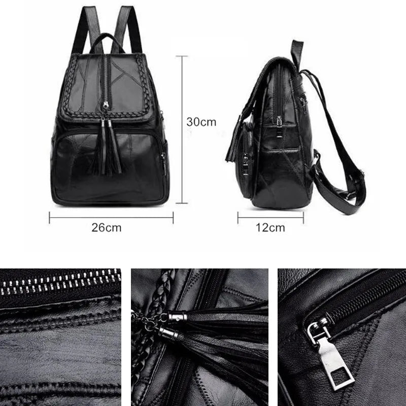 Women's PU Leather Backpack School Bag Classic Black Waterproof Travel multi-function Shoulder Bag