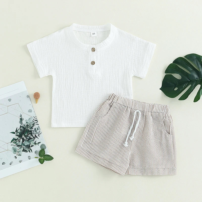 Toddler Baby Girls 2Pcs Summer Outfits Short Sleeve T-Shirt Tops Elastic Waistband Shorts Set Clothes 6M-4Y