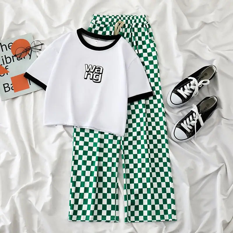 Summer teens Girls Clothes Print Sets Outfits Kids Short Sleeve T-shirt + Long Pants Child tracksuit 2PCS 6 8 10 12  Year