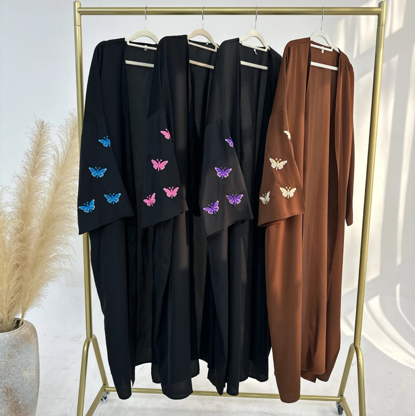 Muslim Women Butterfly Embroidery Open Kimono Abayas Casual Islam Clothing Kaftan Eid Long Robes