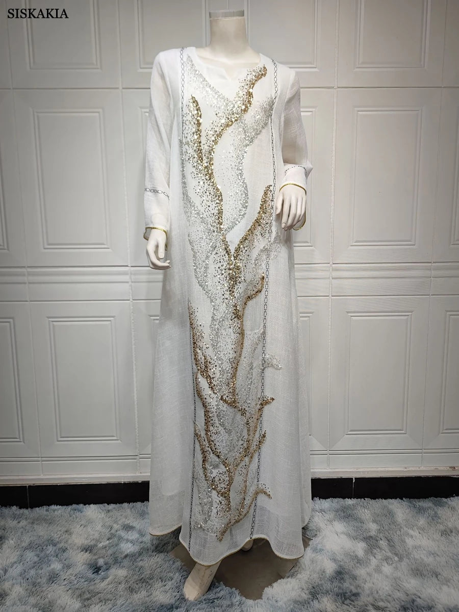 Abaya Luxury Evening Dress Woman For Party Prom Modest Fashion Mesh Sequins Embroidery New in Dresses