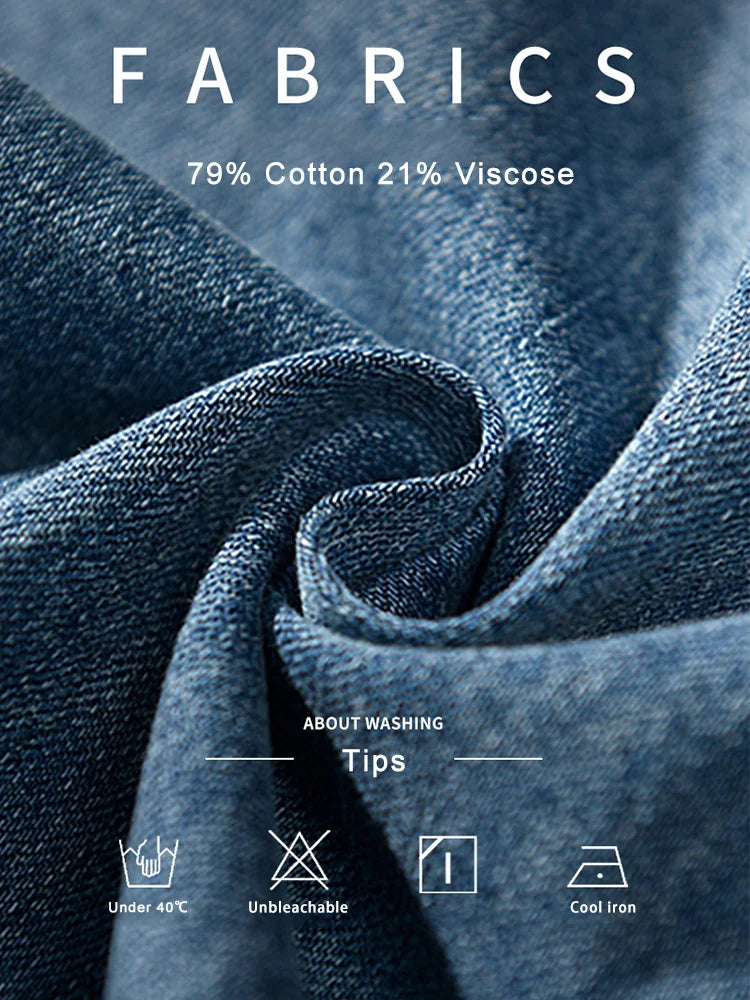Denim Cotton Men's Shirt Long Sleeve Black Blue Drop Shoulder Button Pockets Cowboy Loose Casual Work Jeans Shirts