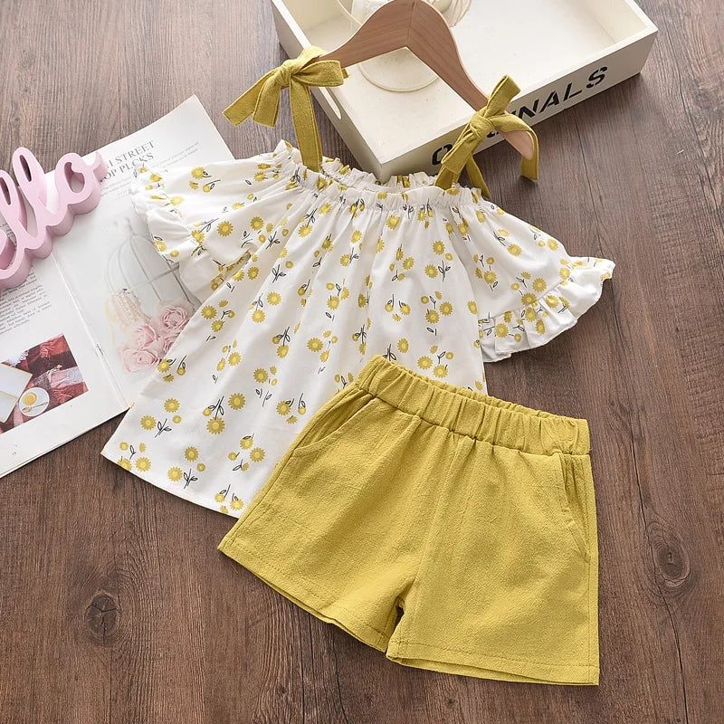 Melario Toddler Kids Baby Girl Floral Blue Blouse T-shirt Pants Summer 2PCS Suit Infant Girl Clothes 2-6 Years New Girls Outfits